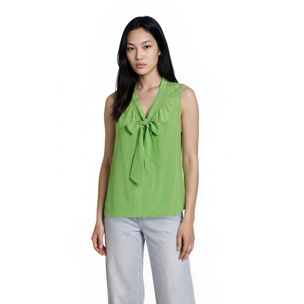 Lilly Pulitzer Kirk Blouse Top Women's Size Medium Green Sleeveless Bow Smocked